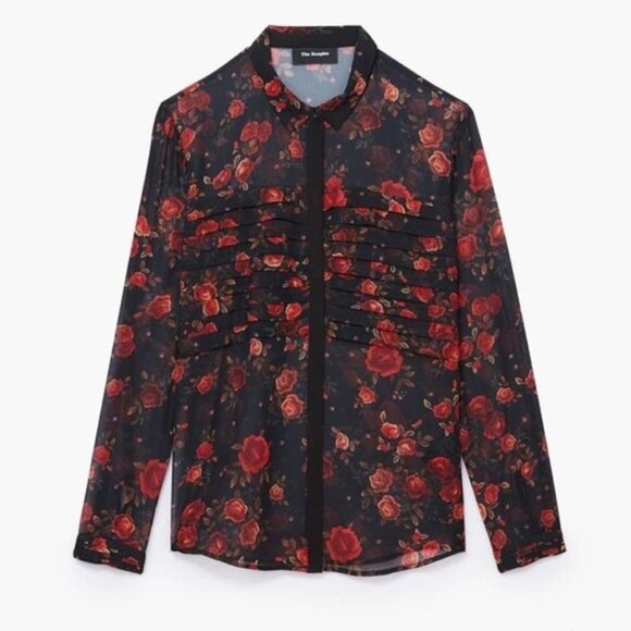 THE KOOPLES FLORAL SHEER BUTTON UP BLOUSE OVERSIZED FIT XXS - Picture 10 of 10